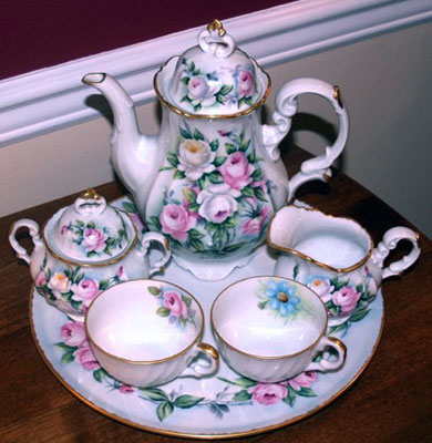 Christine L. Beagle hand painted porcelain tea set