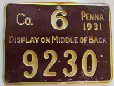 1930 Berks County, PA tin plate hunting license