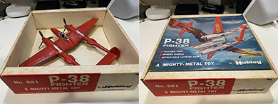 Toy Hubley P-38 plane and box