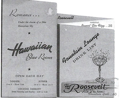 Roosevelt Hotel menus